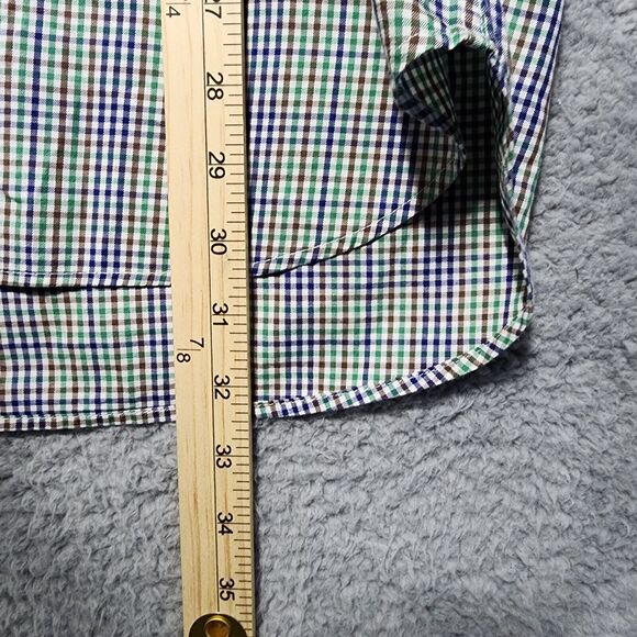 Peter Millar‎ Dress Shirt Blue Brown Green Plaid Button Front Embroidered Medium - Picture 5 of 7